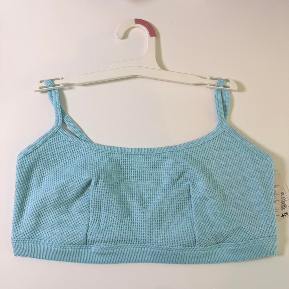 Auden Wireless Knit Waffle Pullover Bralette Bra Stretch Blue Large